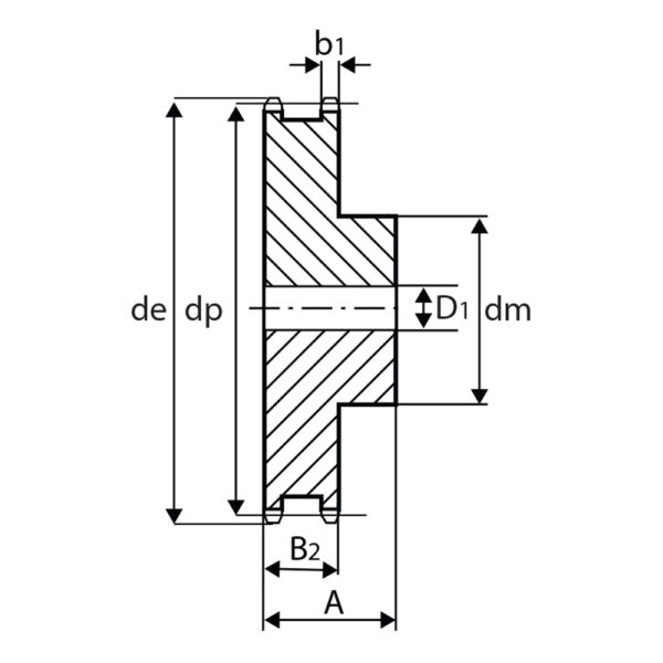 11 Tooth (16B) Duplex Pilot Bore Sprocket (1 Pitch Chain)