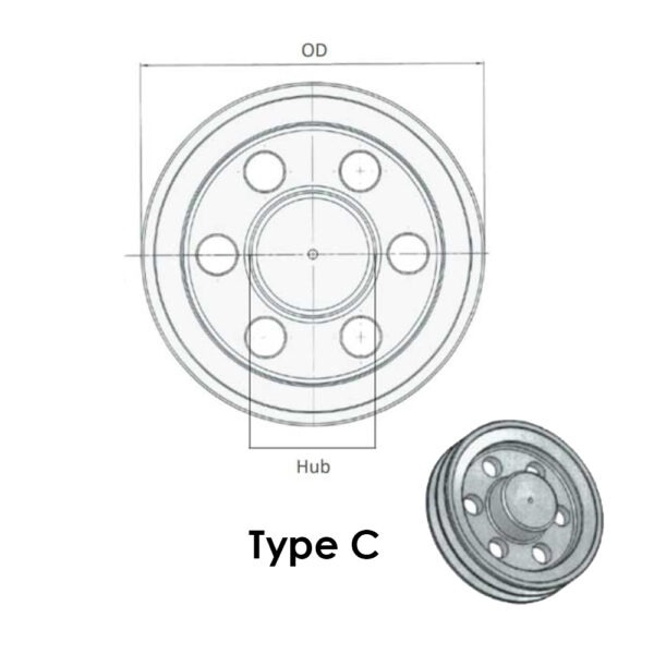 SPZ-110/2 Groove Pilot Bore V-Belt Pulley - Aluminium