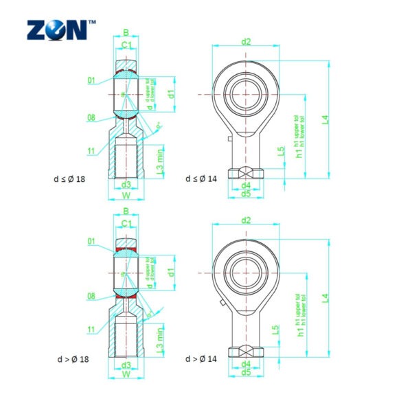 GIKL20PB ZEN Rod End Bearing (Requires Maintenance) - Female Left-Hand Thread