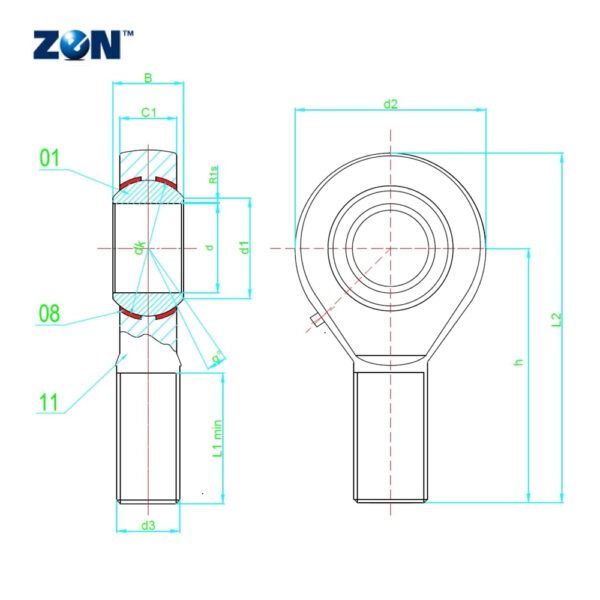 GAKR10PB ZEN Rod End Bearing (Requires Maintenance) - Male Right-Hand Thread